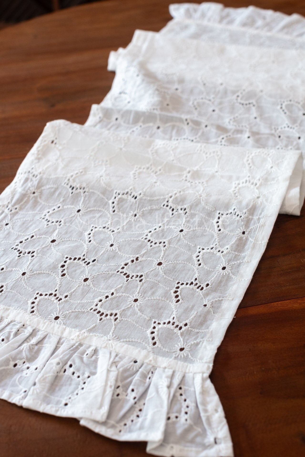 COFFEE TABLE RUNNER-Hakoba cotton with frill detailing -11x54 inches