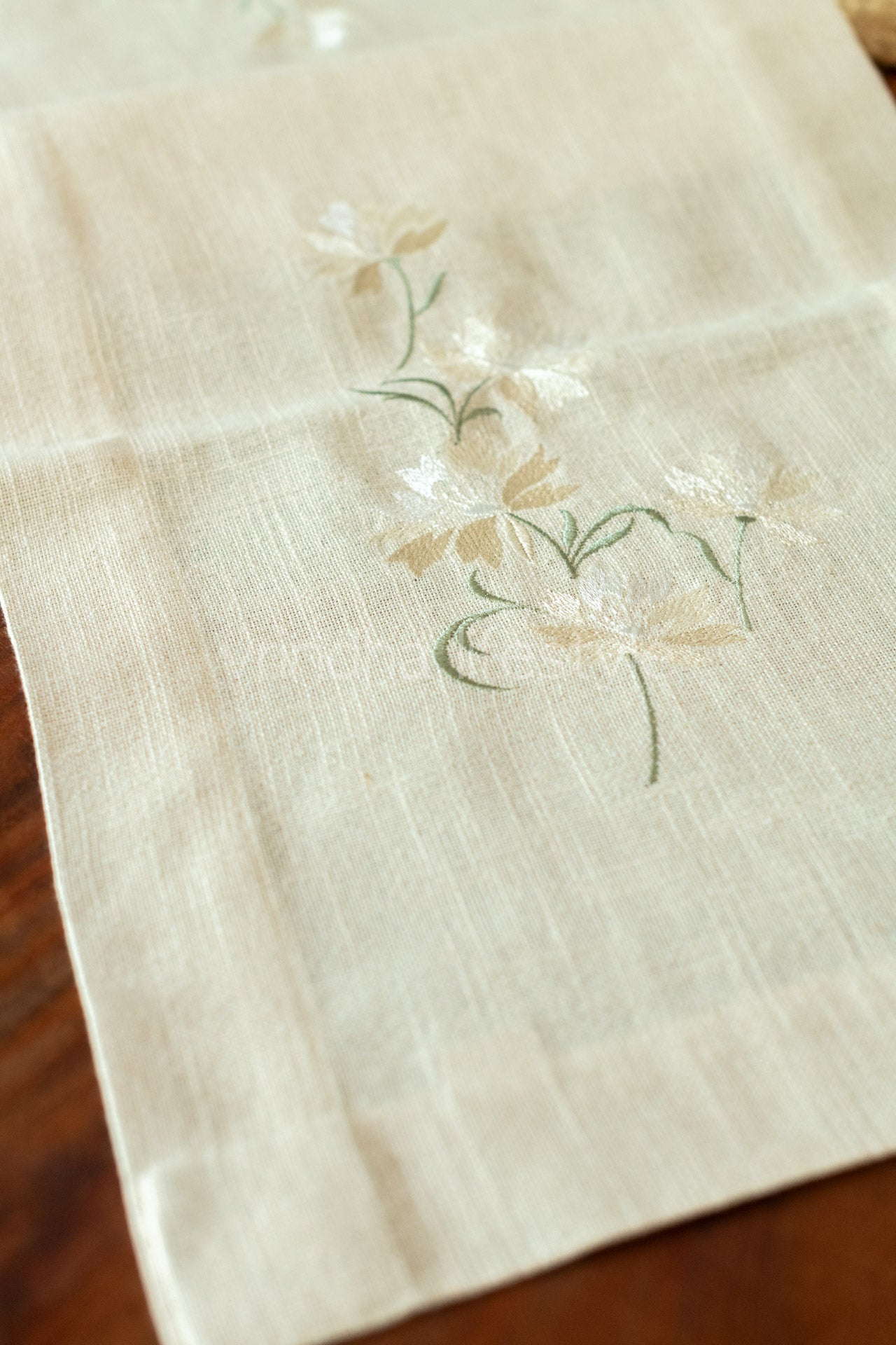 Cotton table runner with embroidery - 14x47 inches