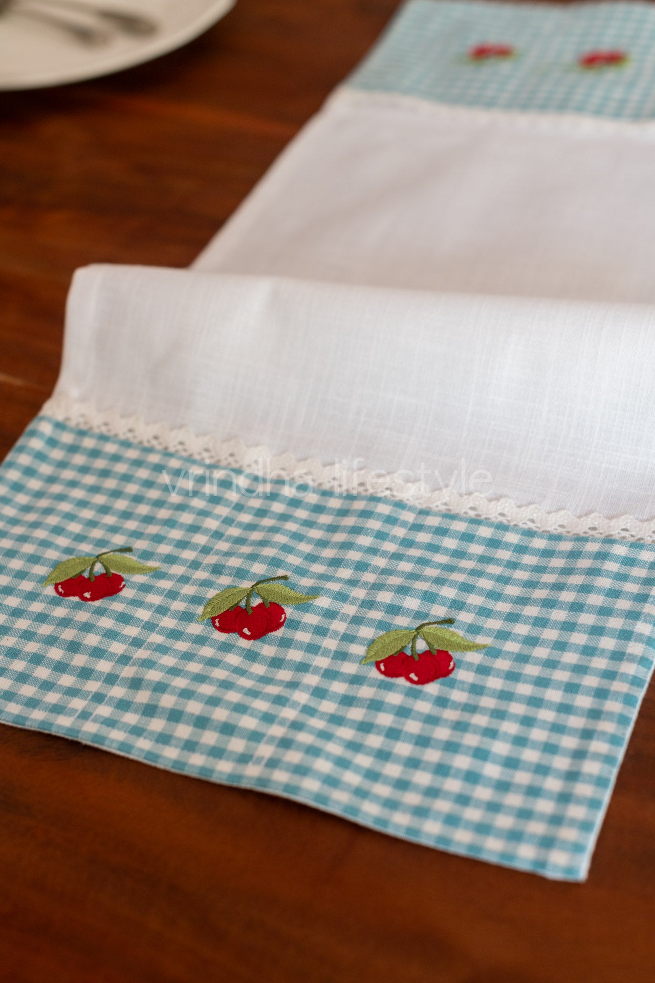 MICROWAVE OVEN TOP COVER-Cotton with lace detailing and embroidery