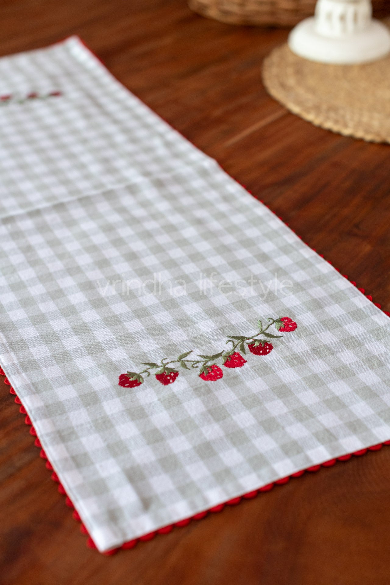 Cotton table runner with embroidery and lace detailing - 10.5 x30 inches-coffee table runner-customisable