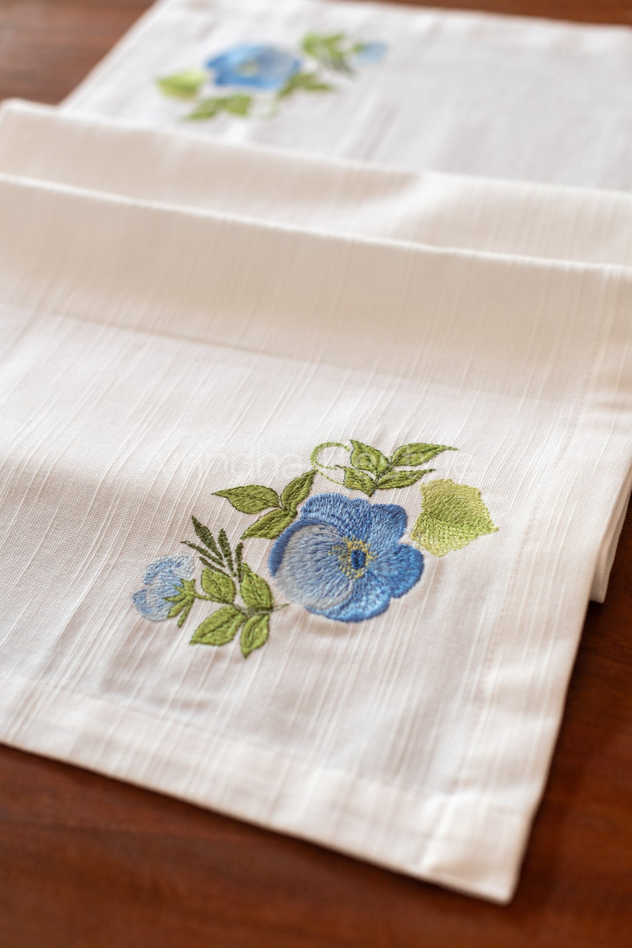 Cotton coffee table runner with embroidery -13x42 inches