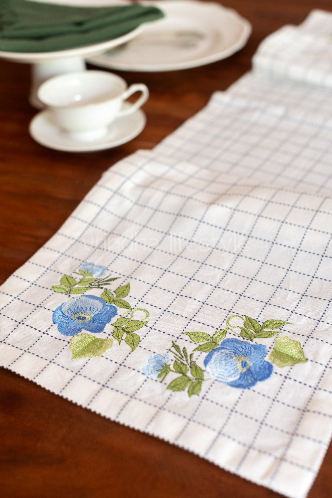 Cotton table runner with embroidery -13x56 inches