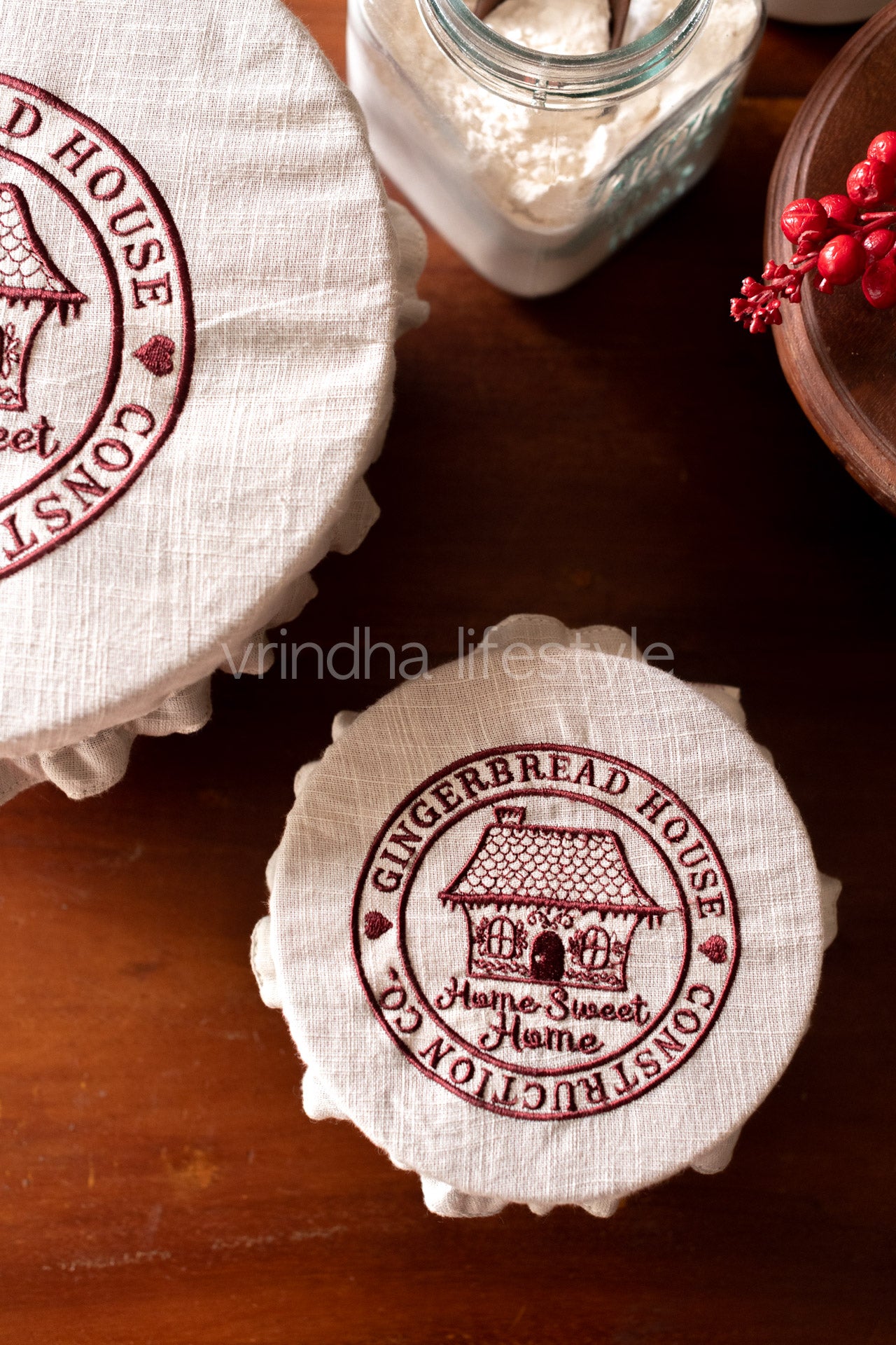 Embroidered reversible fabric bowl covers-Set of 2( Small and large)