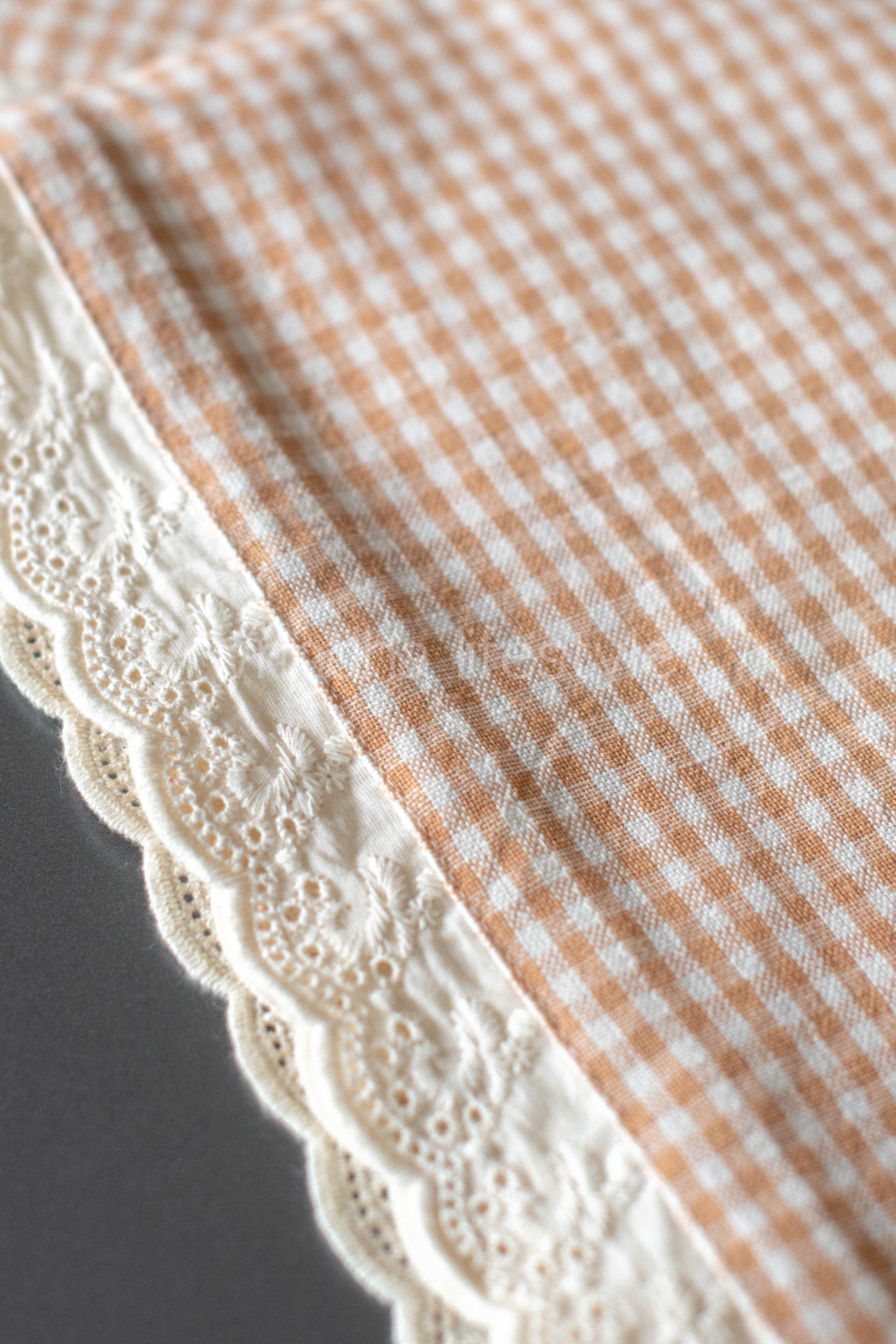 Cotton table cloth with embroidery and lace detailing -coffee table