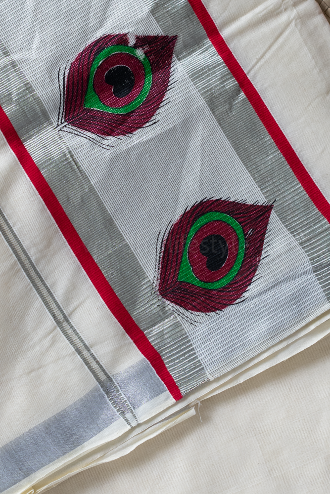 KERALA KASAVU SAREE-SIlver,printed