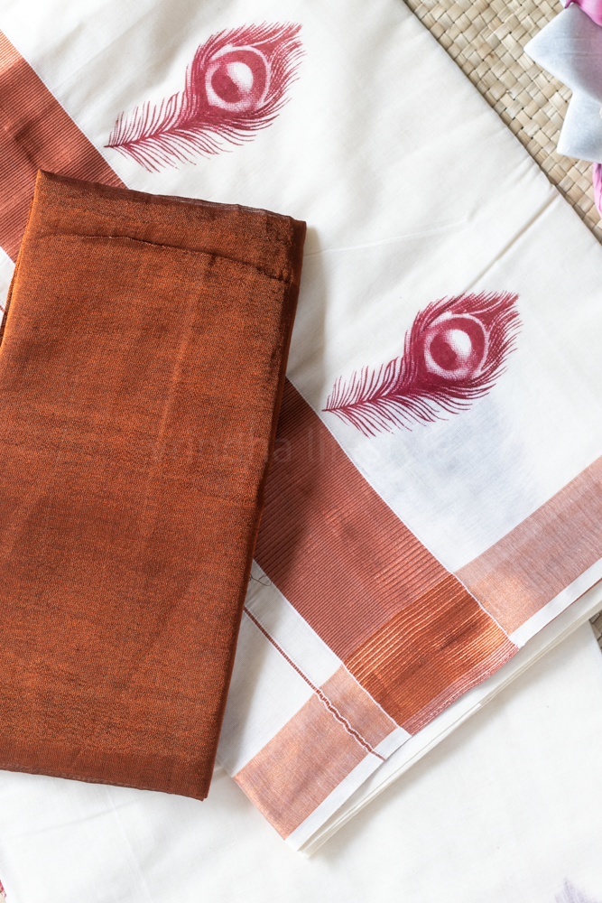KERALA KASAVU SAREE-copper ,printed