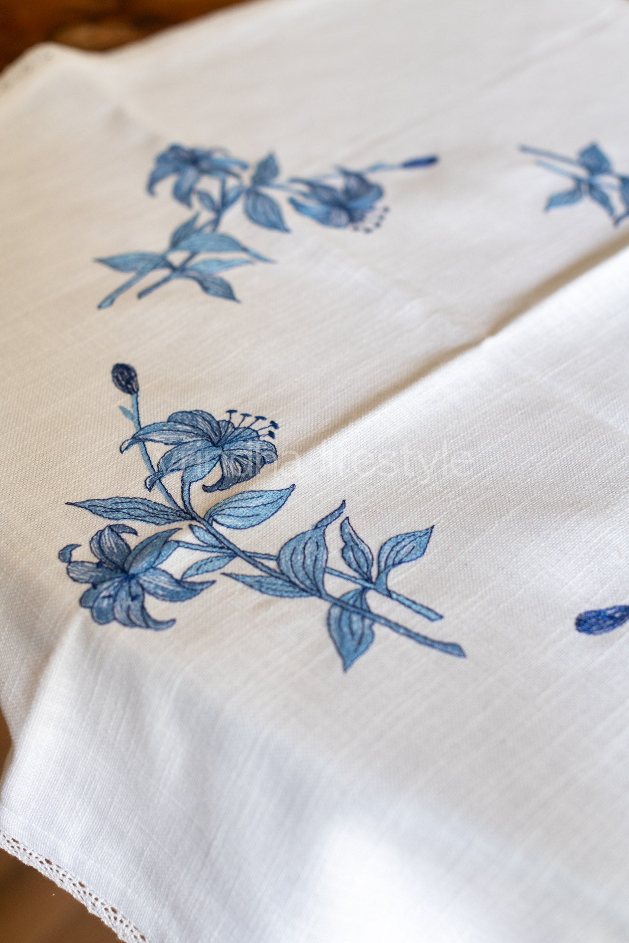 Coffee table cover with embroidery and lace detailing-25x25 inches-customisable