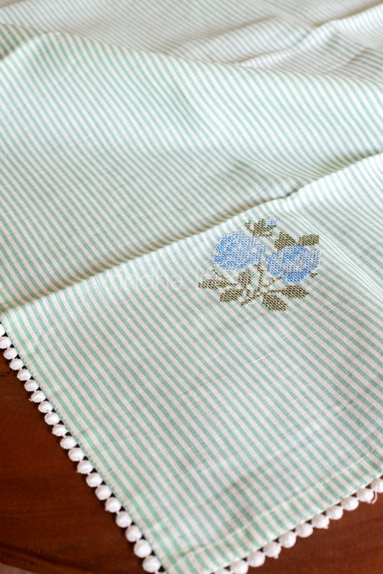 Linen cotton table cover with cross stitch embroidery -Square -coffee table cover-customisable