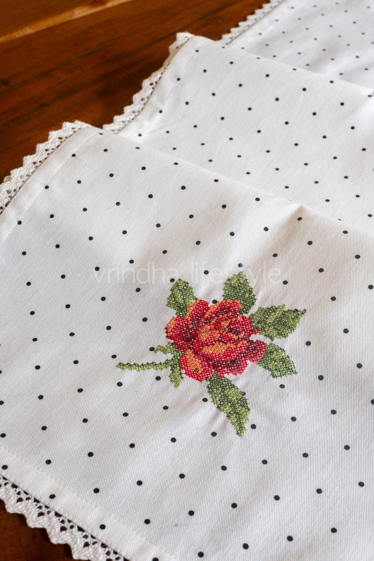 Cotton table runner with embroidery -13x50 inches