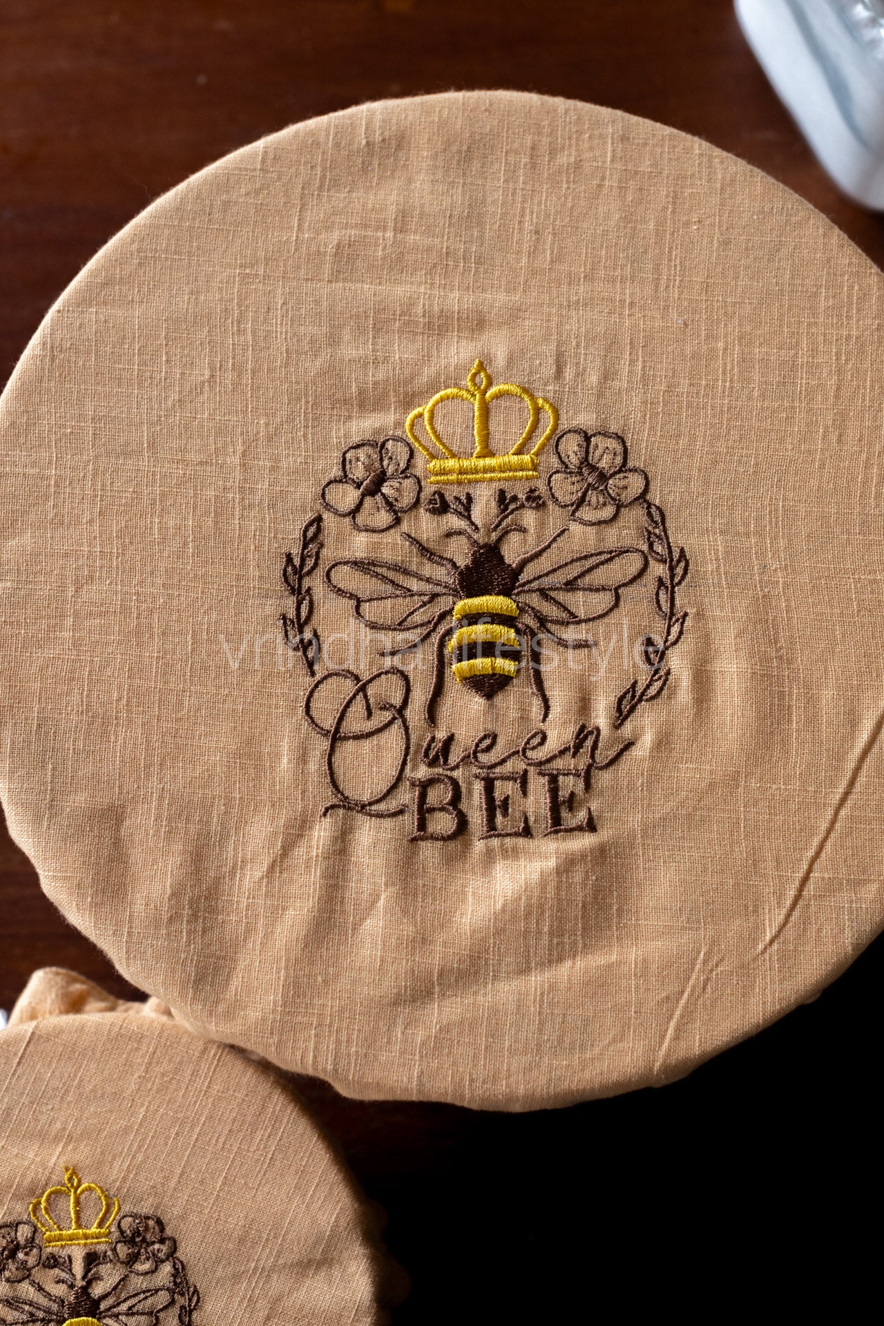 Embroidered reversible fabric bowl covers-Set of 2( Small and large)