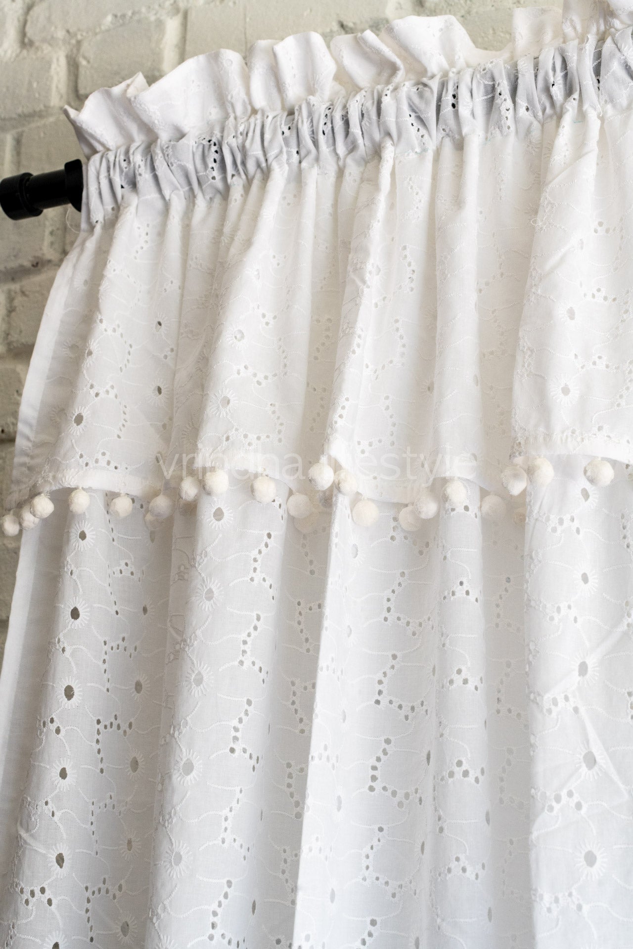 HAKOBA COTTON CURTAIN with pompom-Rod pocket curtain -7.5 Feet-Single unit-(customisable )KIDS COLLECTION