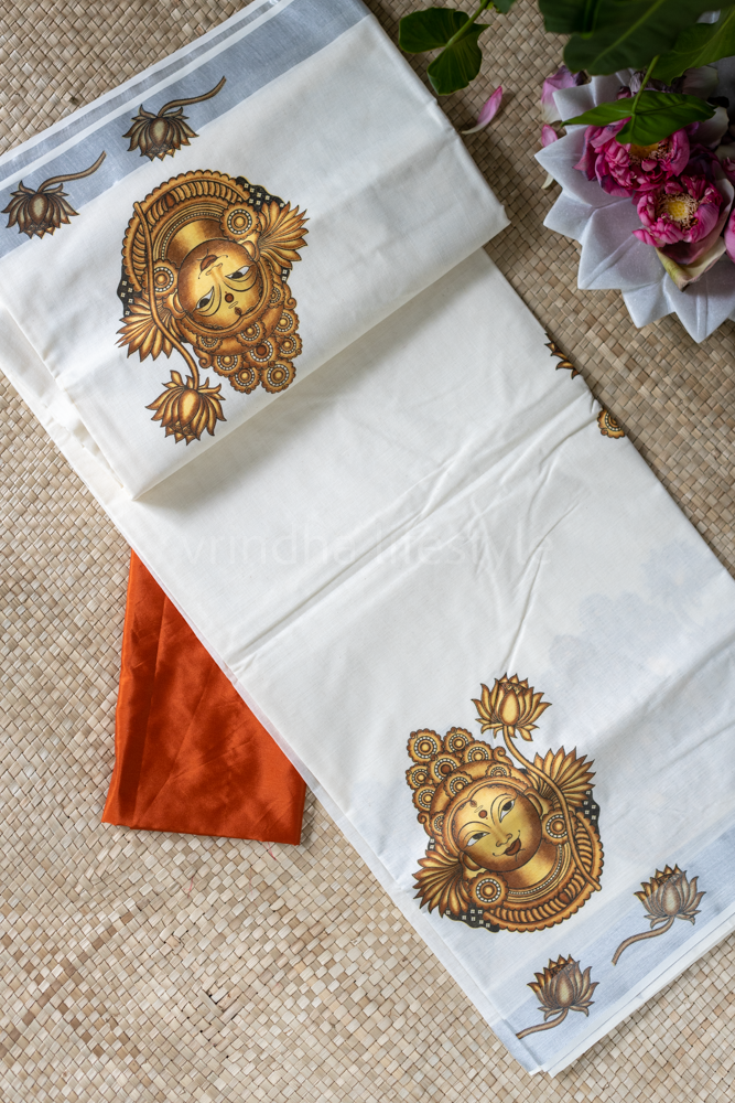 KERALA KASAVU SAREE-Silver,printed