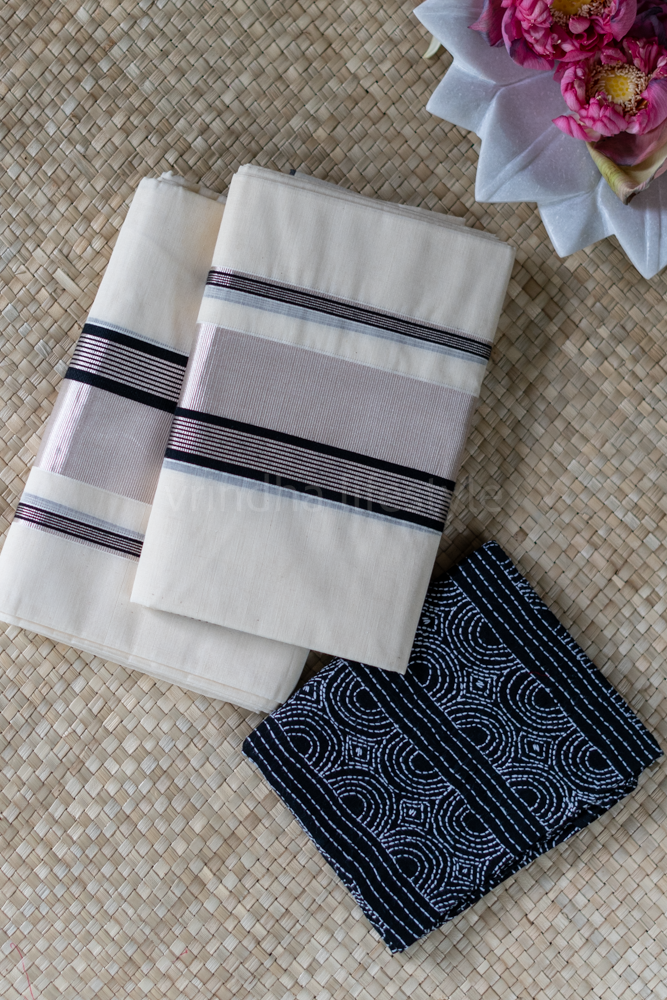 KERALA KASAVU SET MUNDU-black/silver