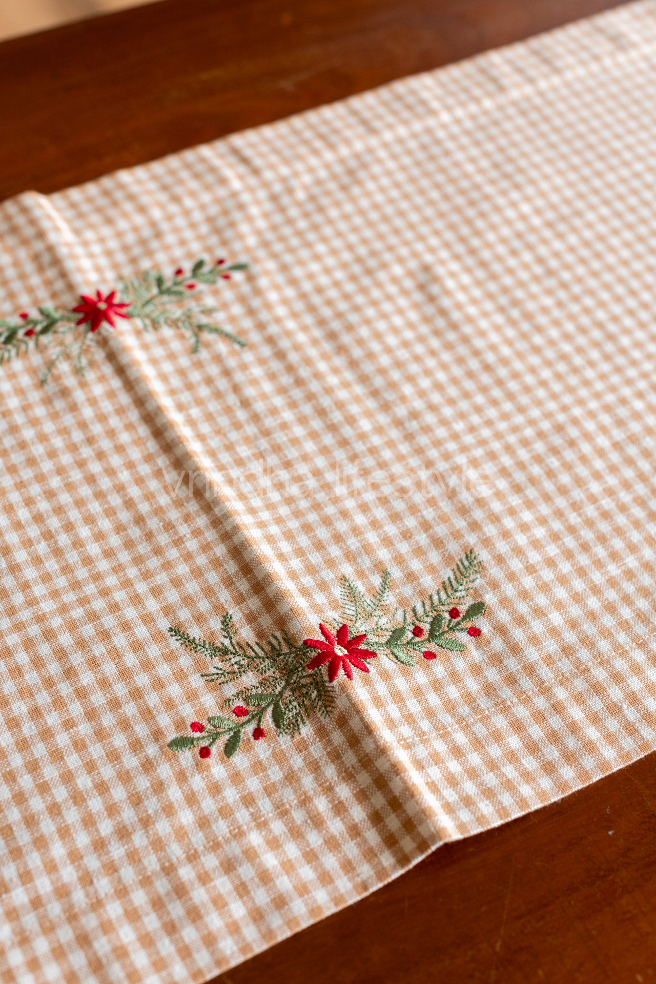 Cotton table runner with embroidery- 13x55 inches