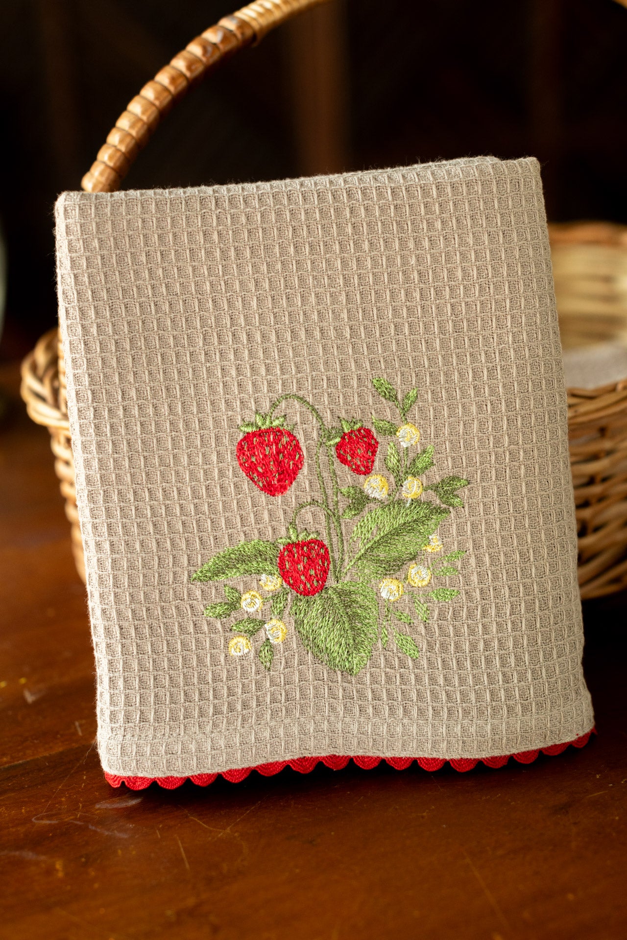 Embroidered waffle hand towel/kitchen towel