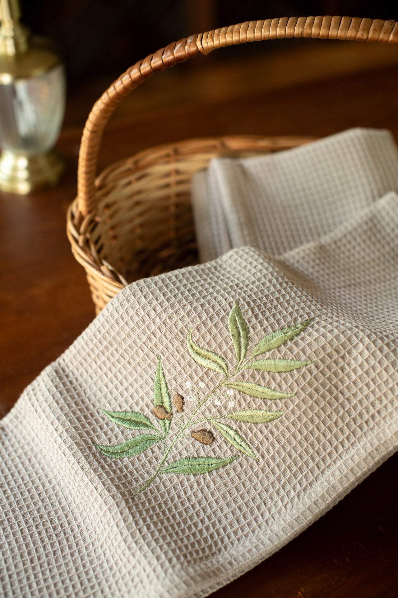 Embroidered waffle hand towel/kitchen towel