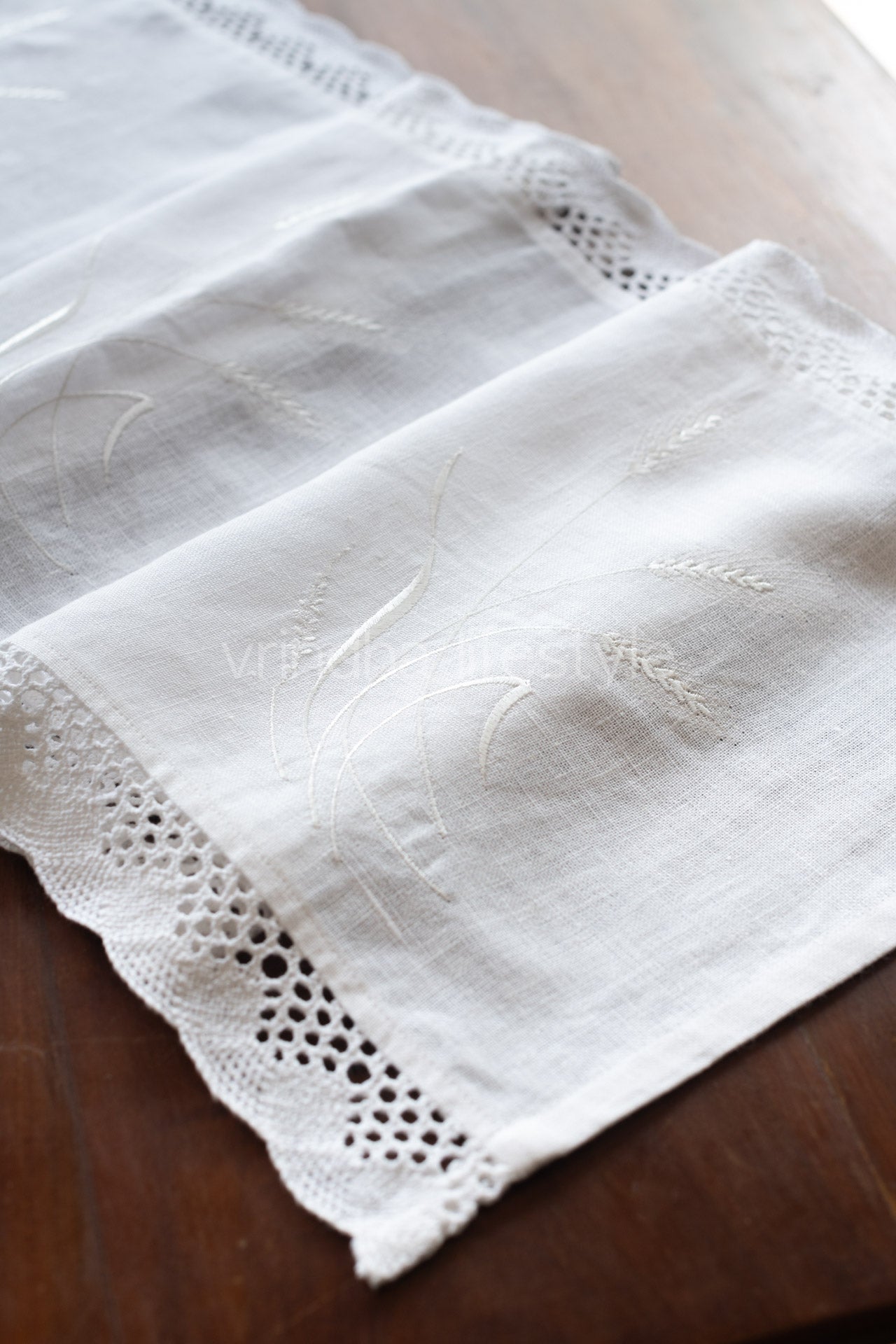 Pure Linen table runner with embroidery and lace detailing 15x52 inches-customisable
