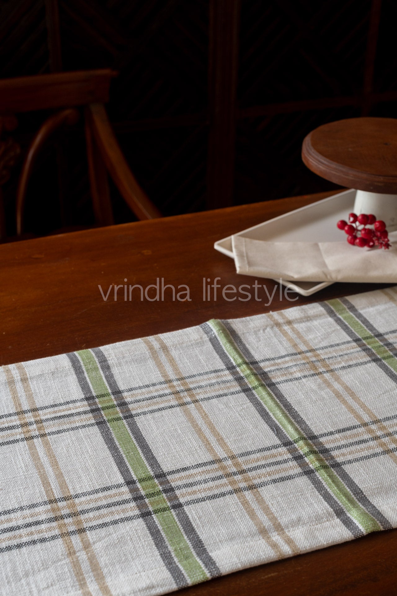 Woven cotton checks table runner -12.5x59 inches -customisable