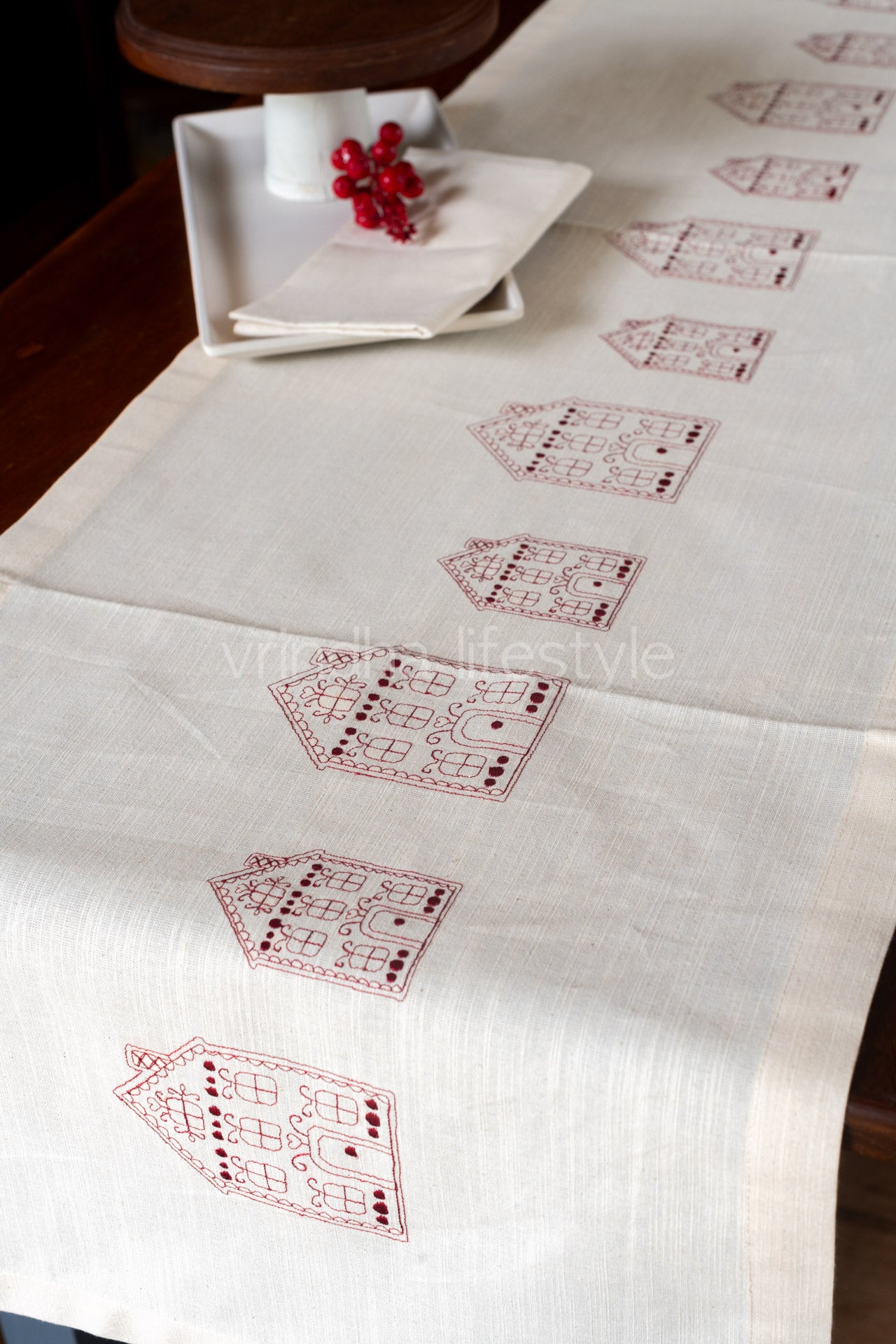 Cotton table runner with embroidery- 15x60 inches-customisable