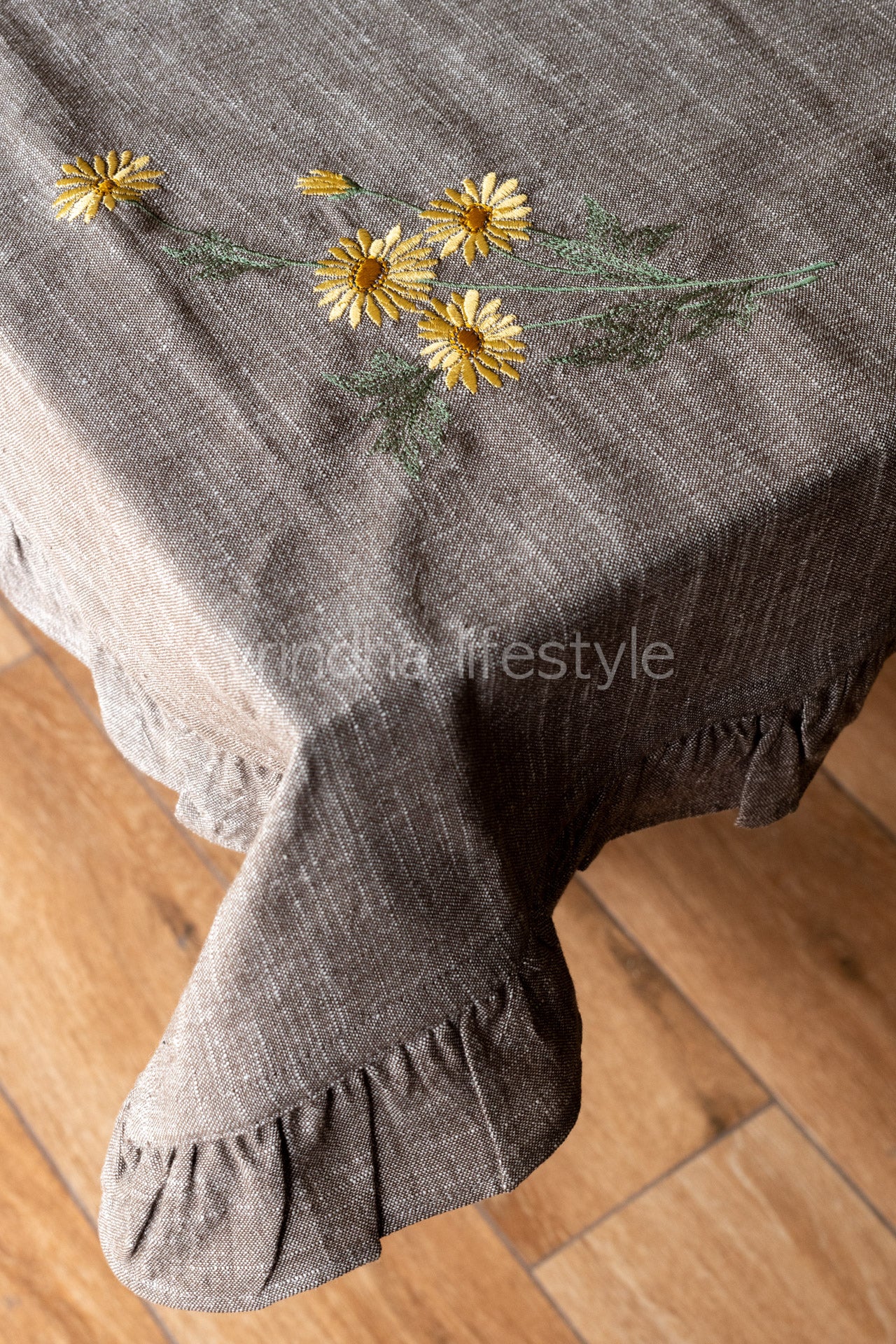 TABLE CLOTH with embroidery and frill detailing-Square -coffee table cover-customisable