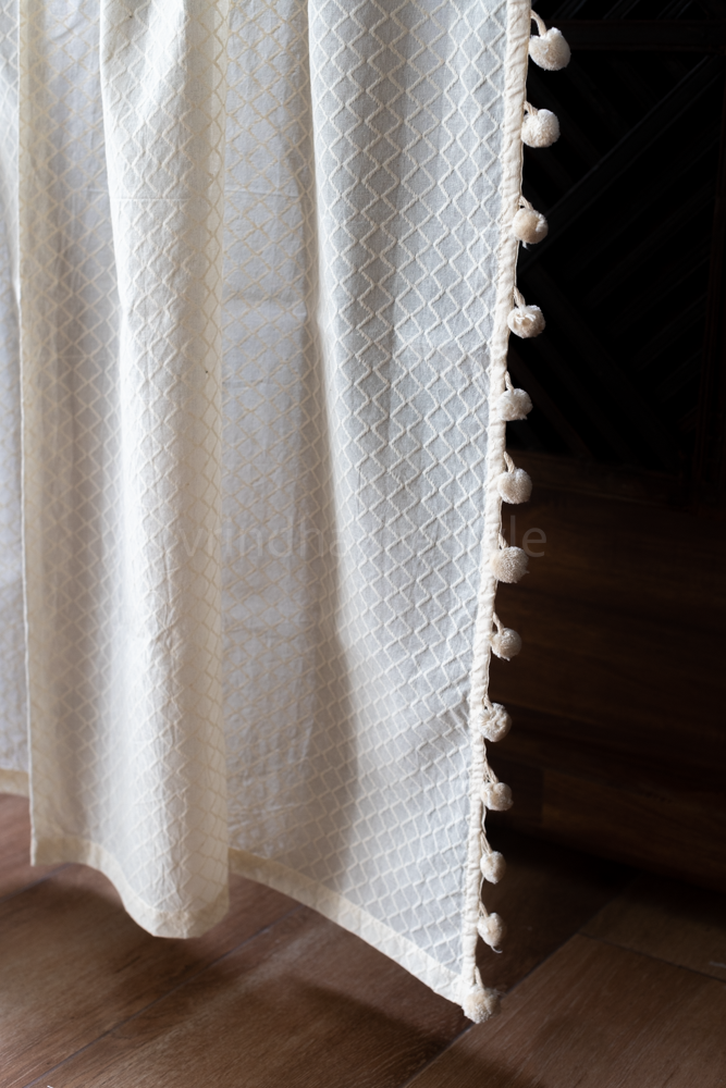 KITCHEN CURTAIN with pom pom lace detailing,customisable