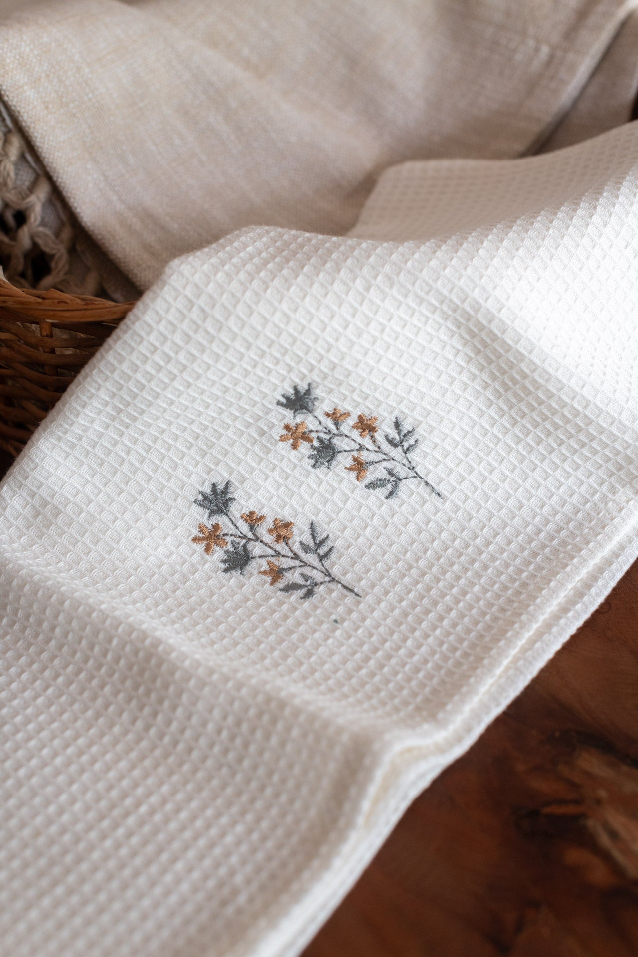 Embroidered waffle hand towel/kitchen towel