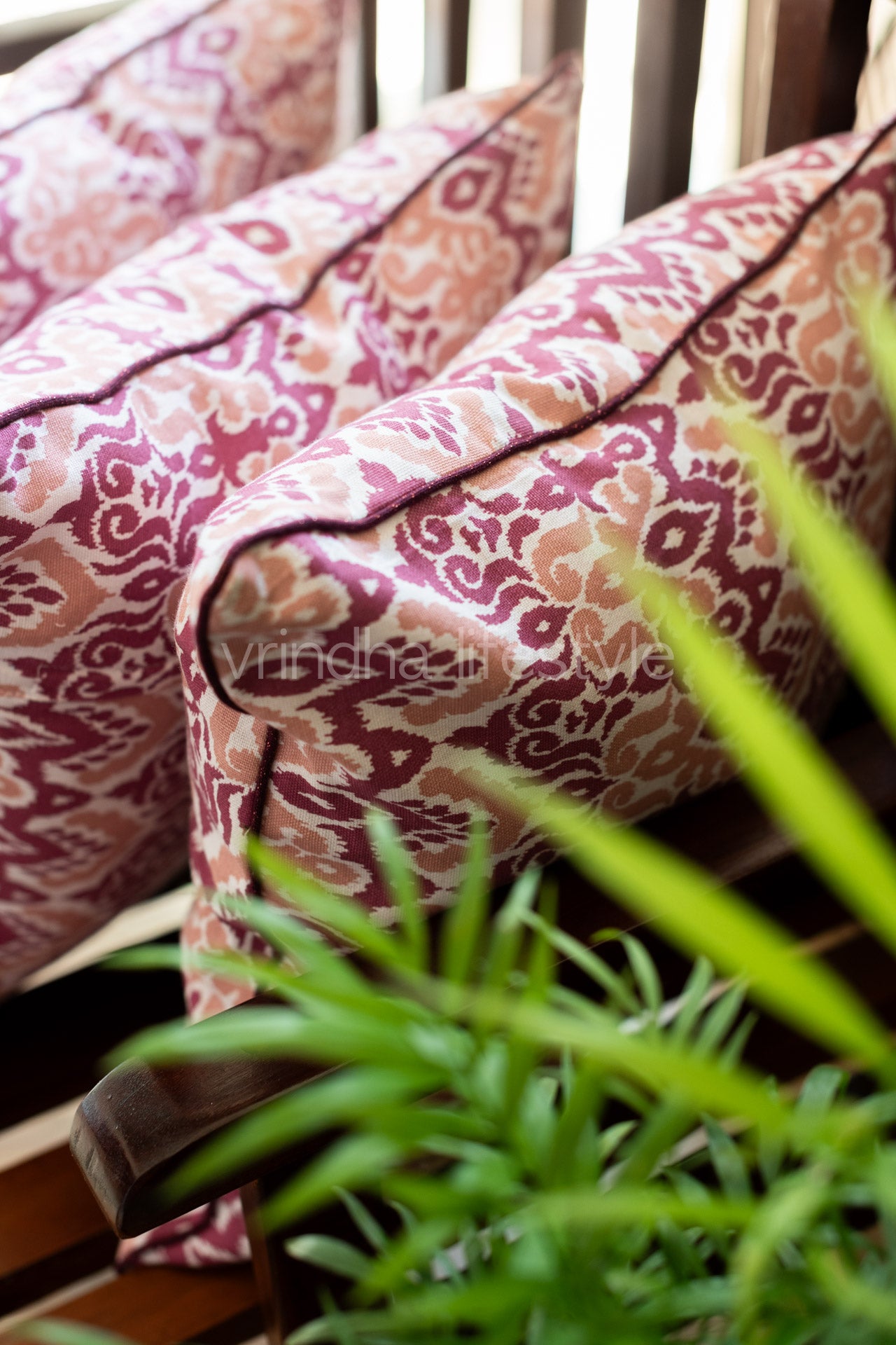 Printed cotton cushion cover with piping -Single unit- 16x16 inches