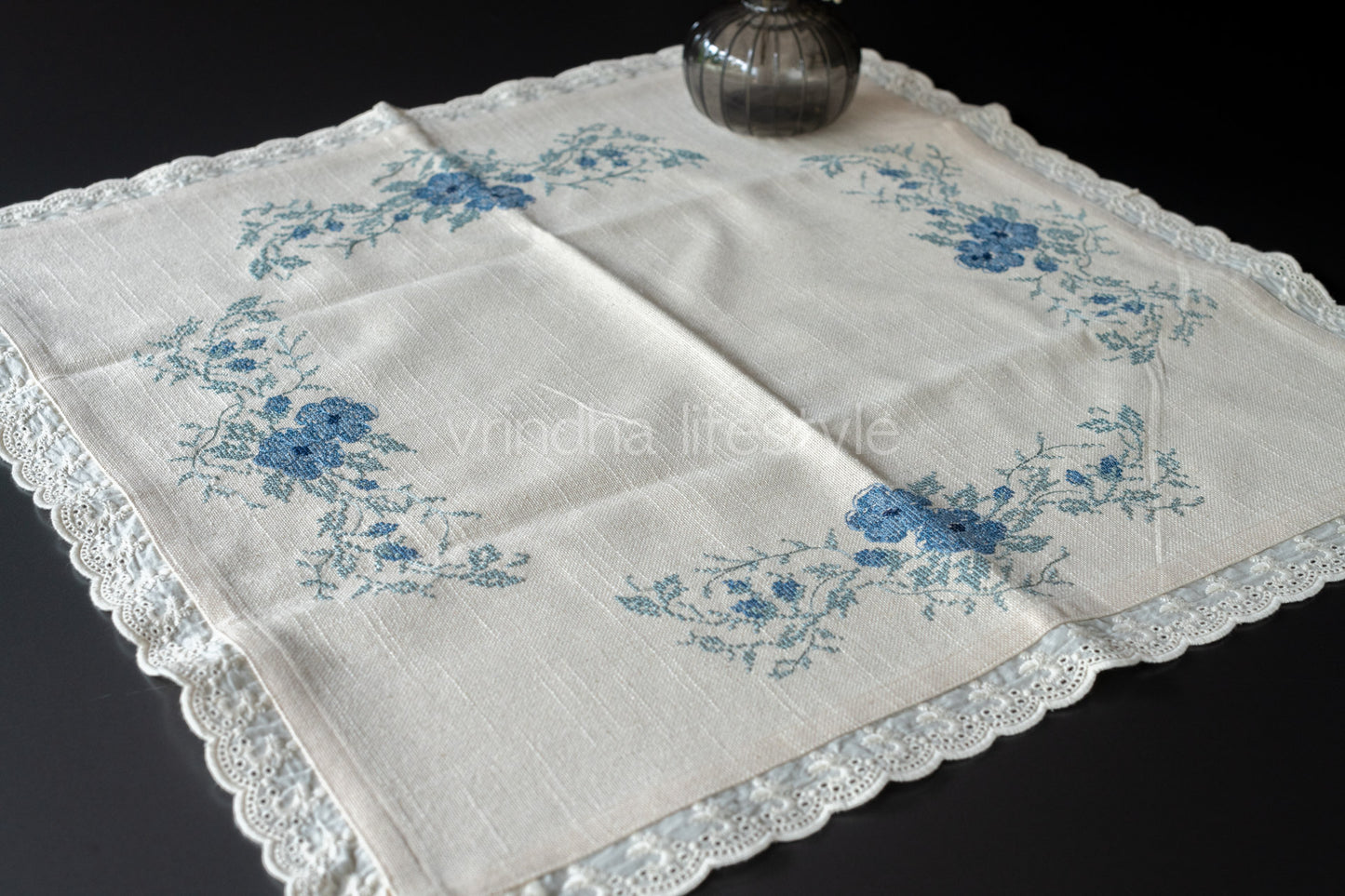 COTTON TABLE CLOTH with embroidery -Square -coffee table cover-customisable