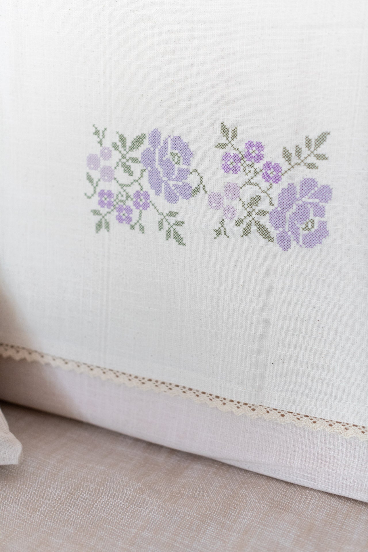 SOFA BACK COVER-with embroidery and lace detailing /rectangle -Set of 3 units(2single seater+1 three seater)