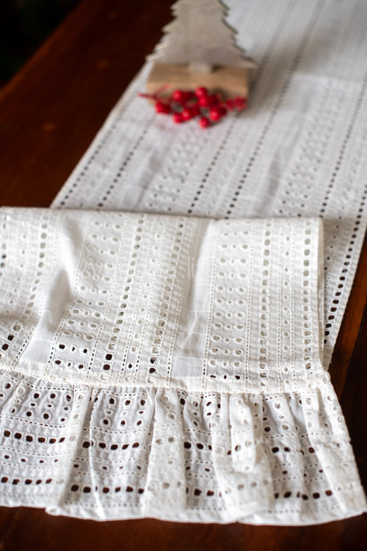 Cotton Hakoba table runner with frill-11.5 x68 inches