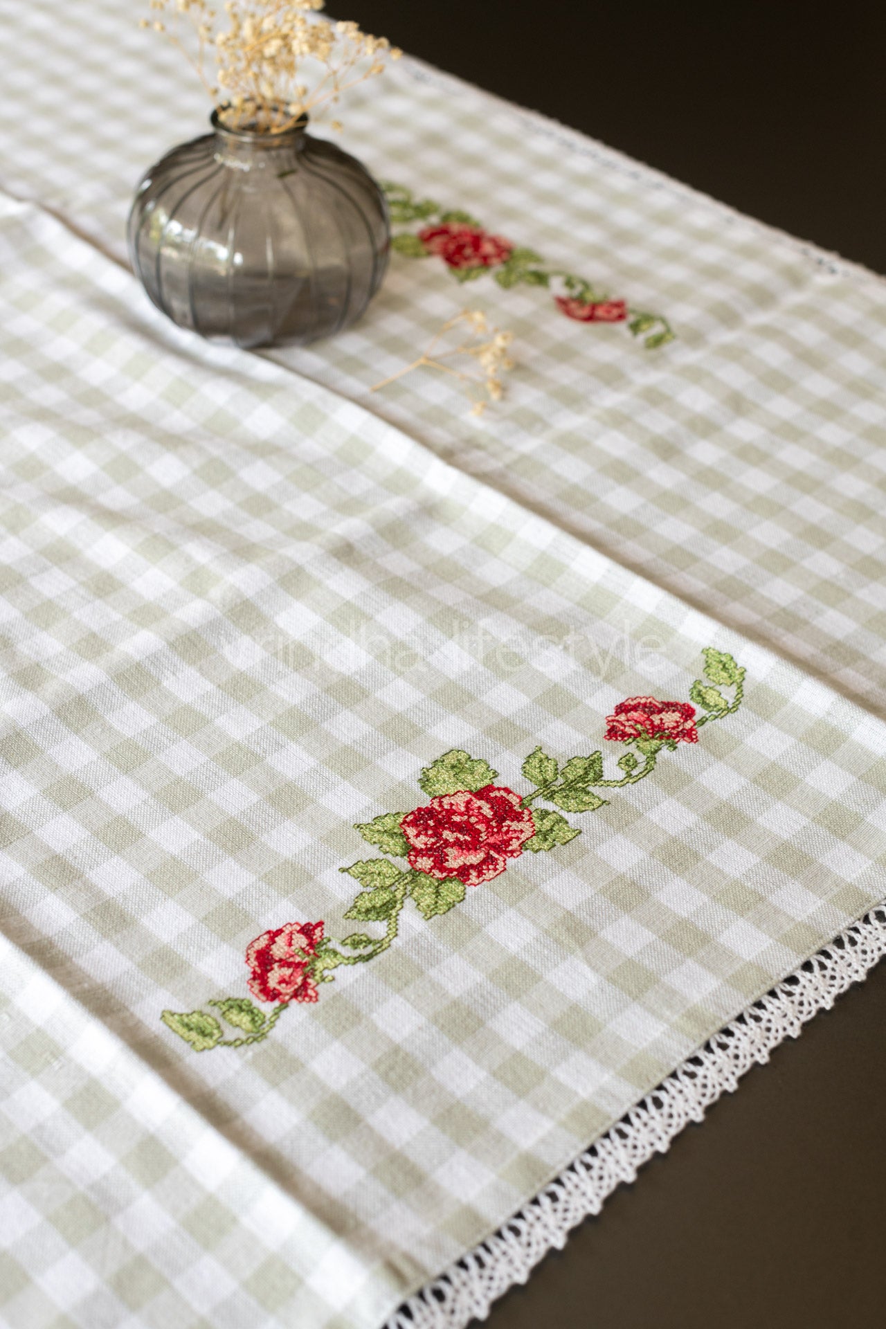 COTTON TABLE CLOTH with embroidery -Square -coffee table cover-customisable