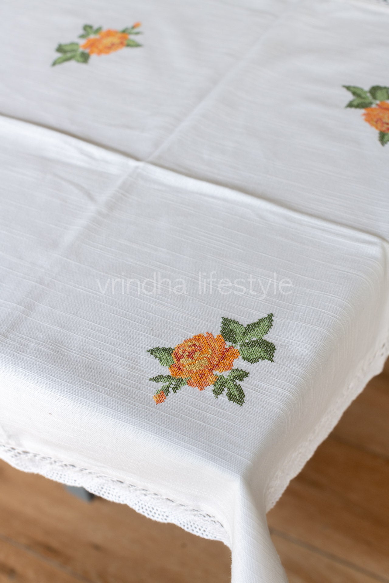 COTTON TABLE CLOTH with embroidery -Square -coffee table cover-customisable