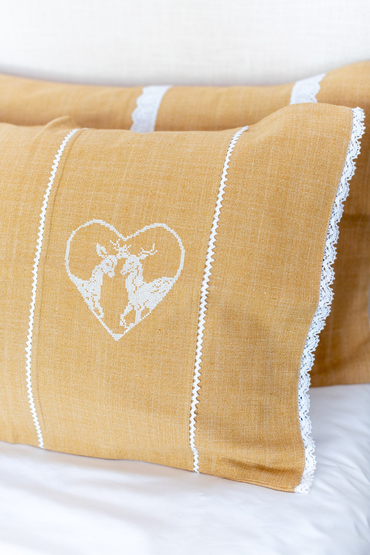 Cotton pillow covers with embroidery and lace detailing -single unit