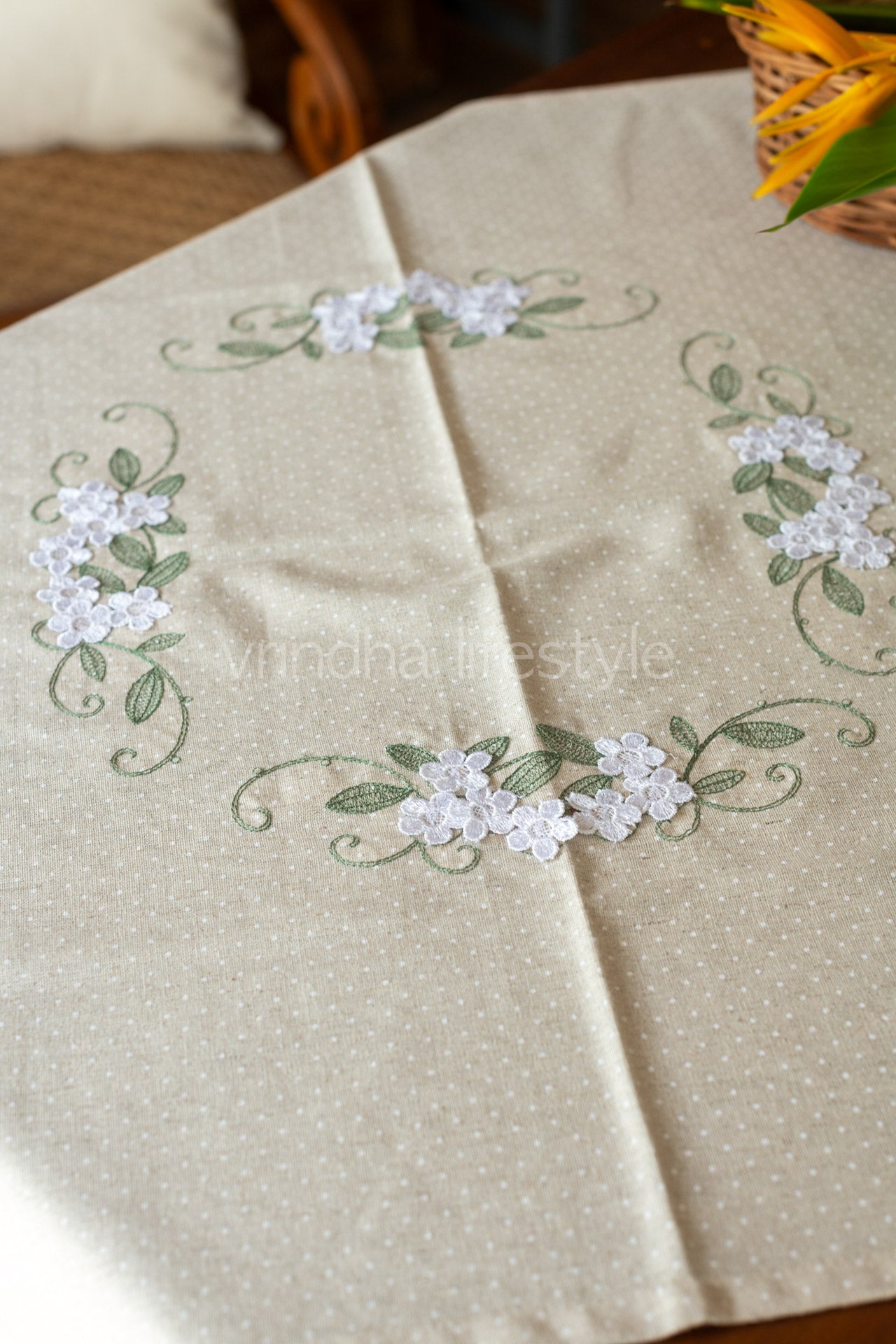 TABLE CLOTH with embroidery and lace detailing-Square -coffee table cover-customisable
