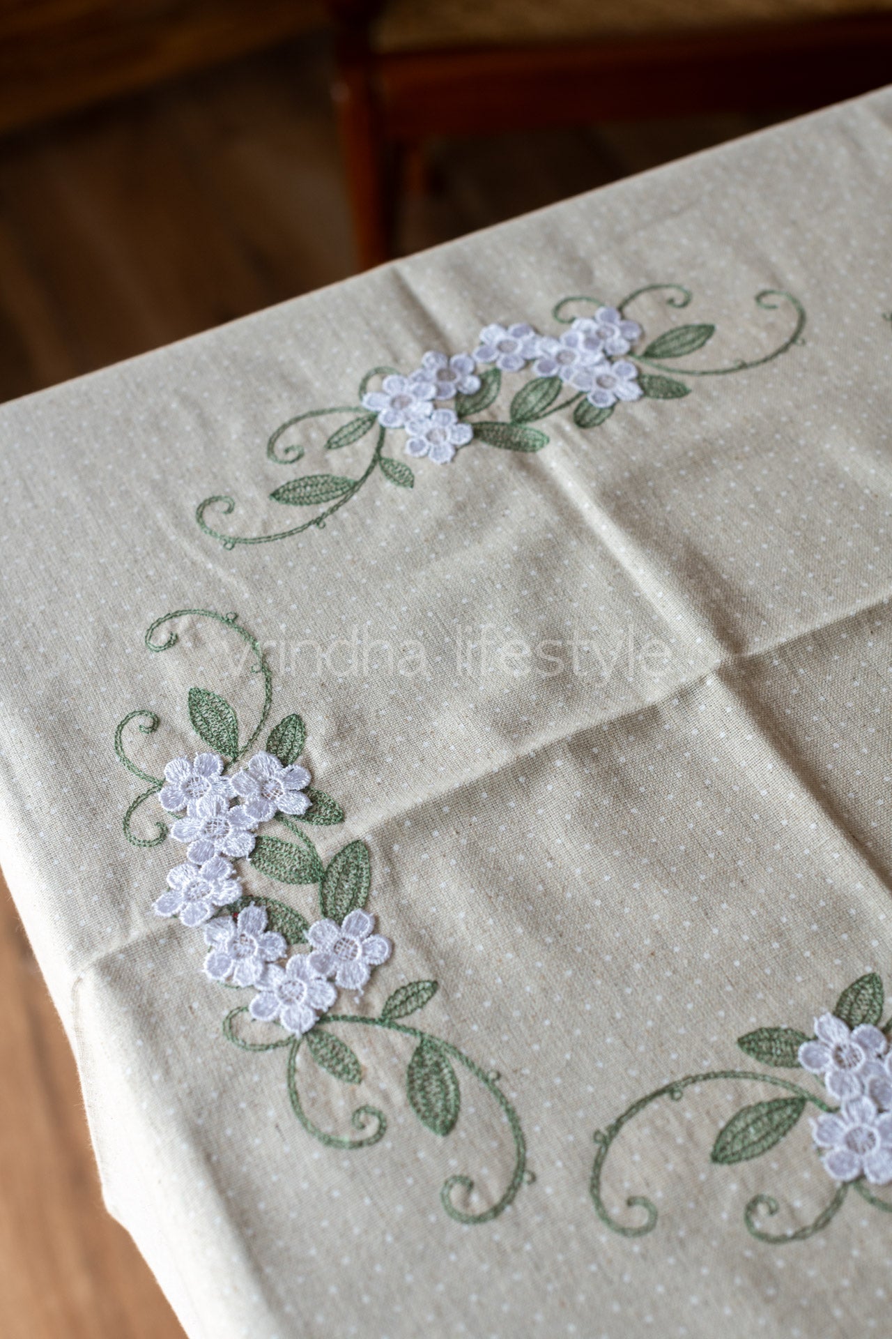 TABLE CLOTH with embroidery and lace detailing-Square -coffee table cover-customisable