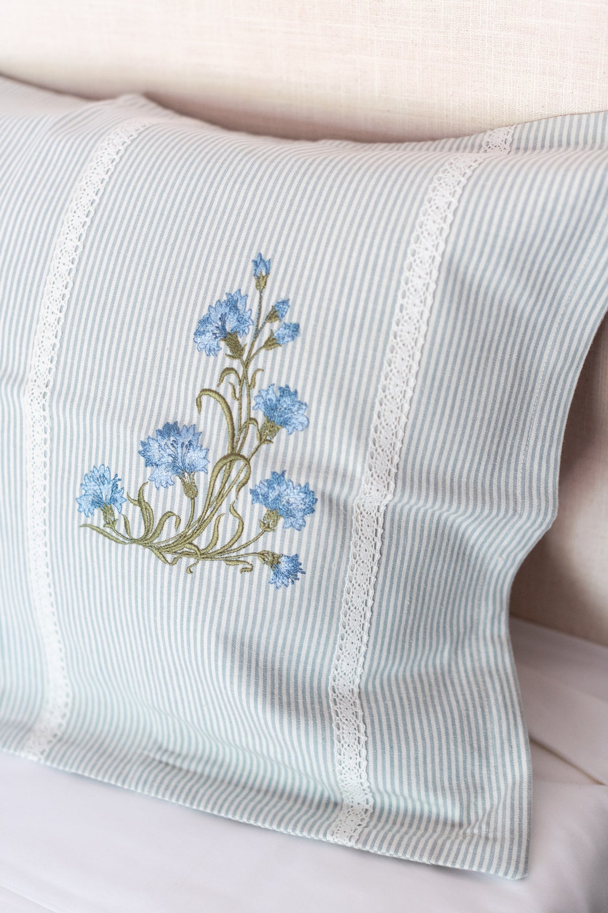 Cotton pillow covers with embroidery and lace detailing -single unit