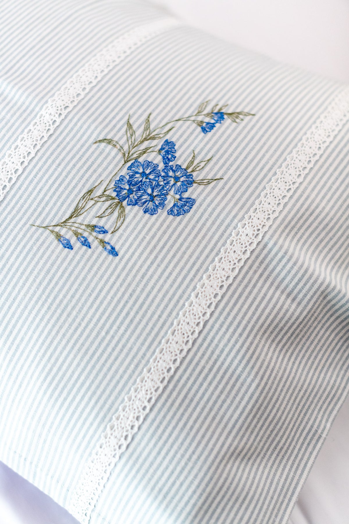 Cotton pillow covers with embroidery and lace detailing -single unit