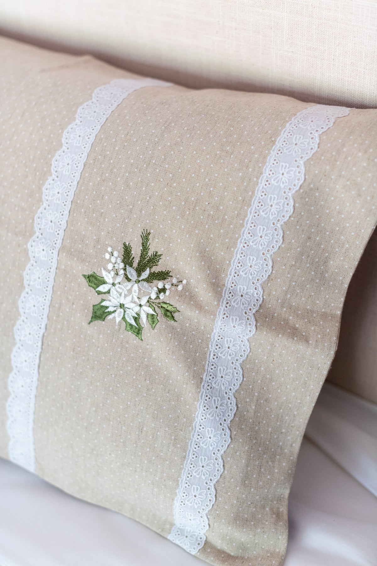 Cotton pillow covers with embroidery and lace detailing -single unit