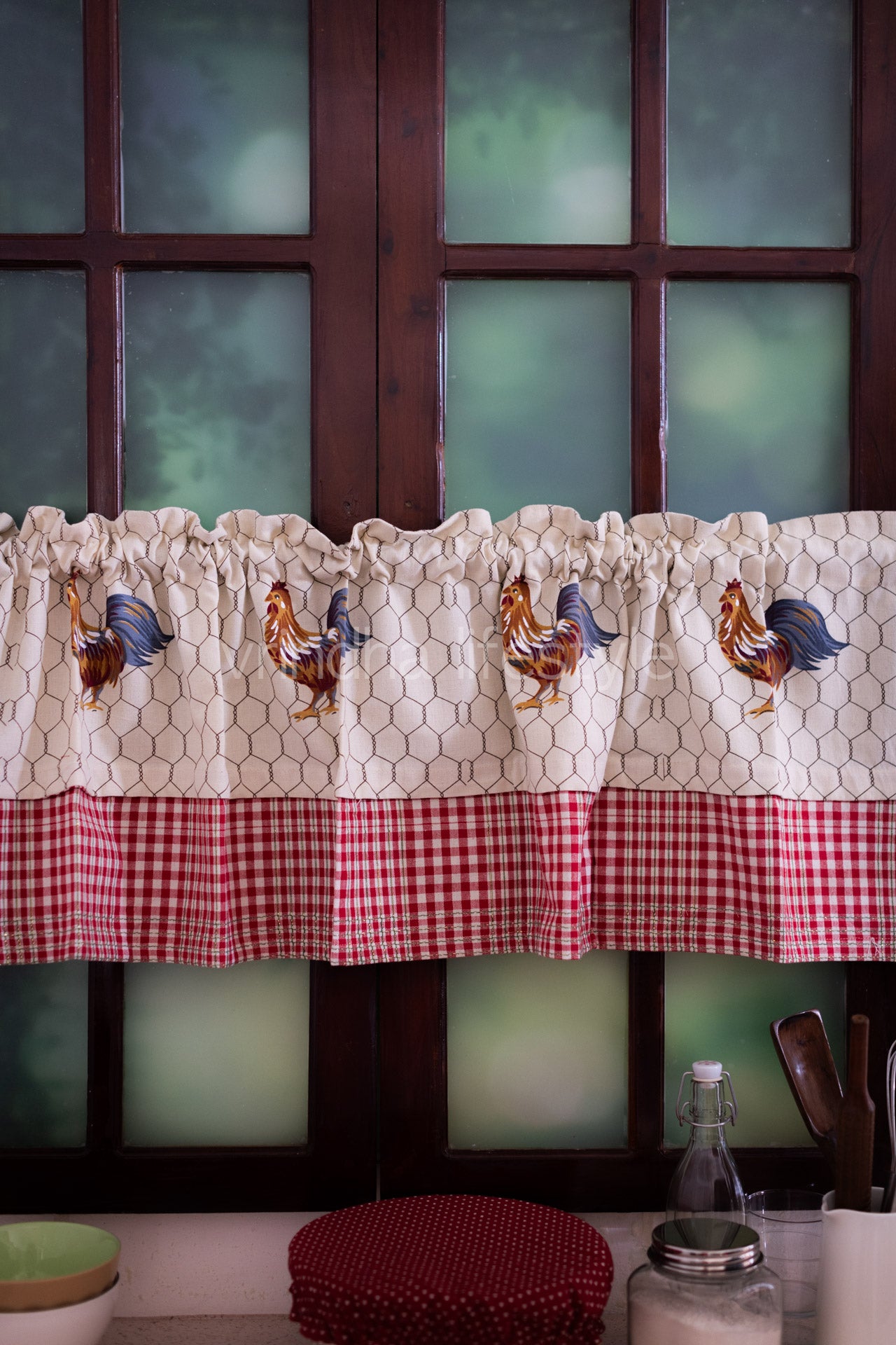 KITCHEN VALANCE-Cotton printed with lurex checks