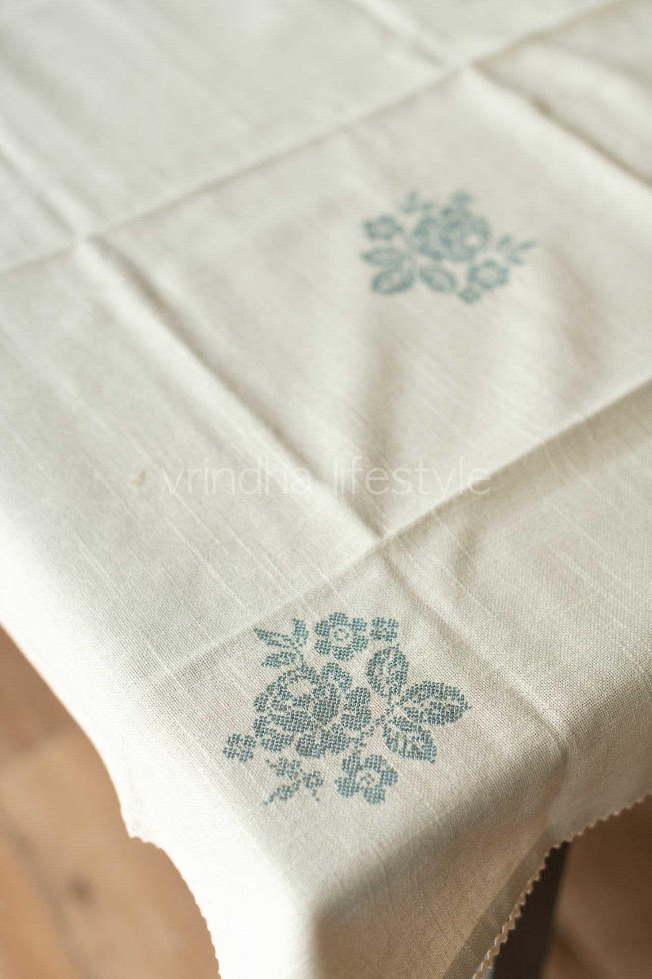 COTTON TABLE CLOTH with cross stitch embroidery -Square -coffee table cover-customisable