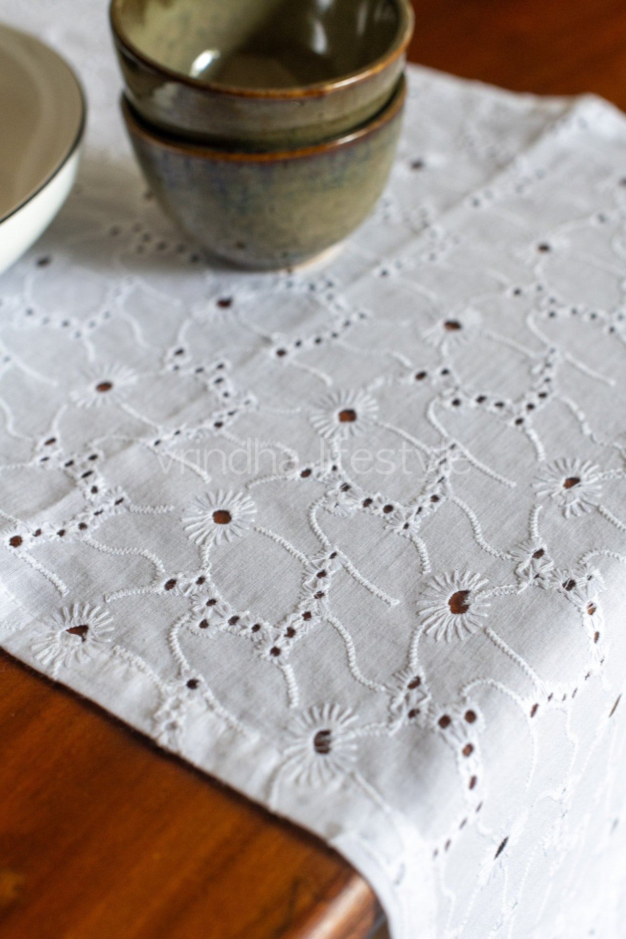 HAKOBA TABLE RUNNER-Hakoba cotton with lace detailing -12x60 inches-customisable