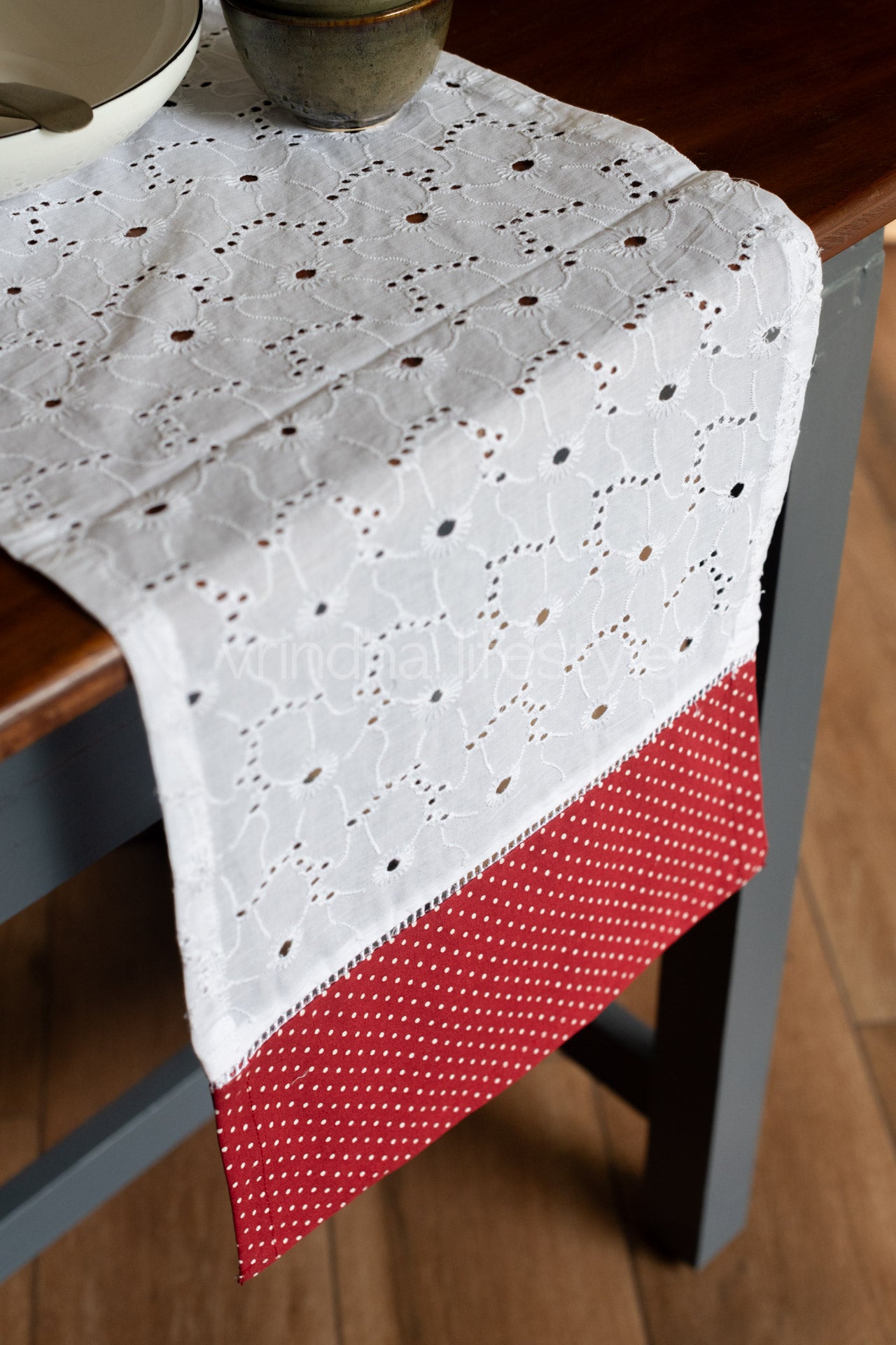 HAKOBA TABLE RUNNER-Hakoba cotton with lace detailing -12x60 inches-customisable