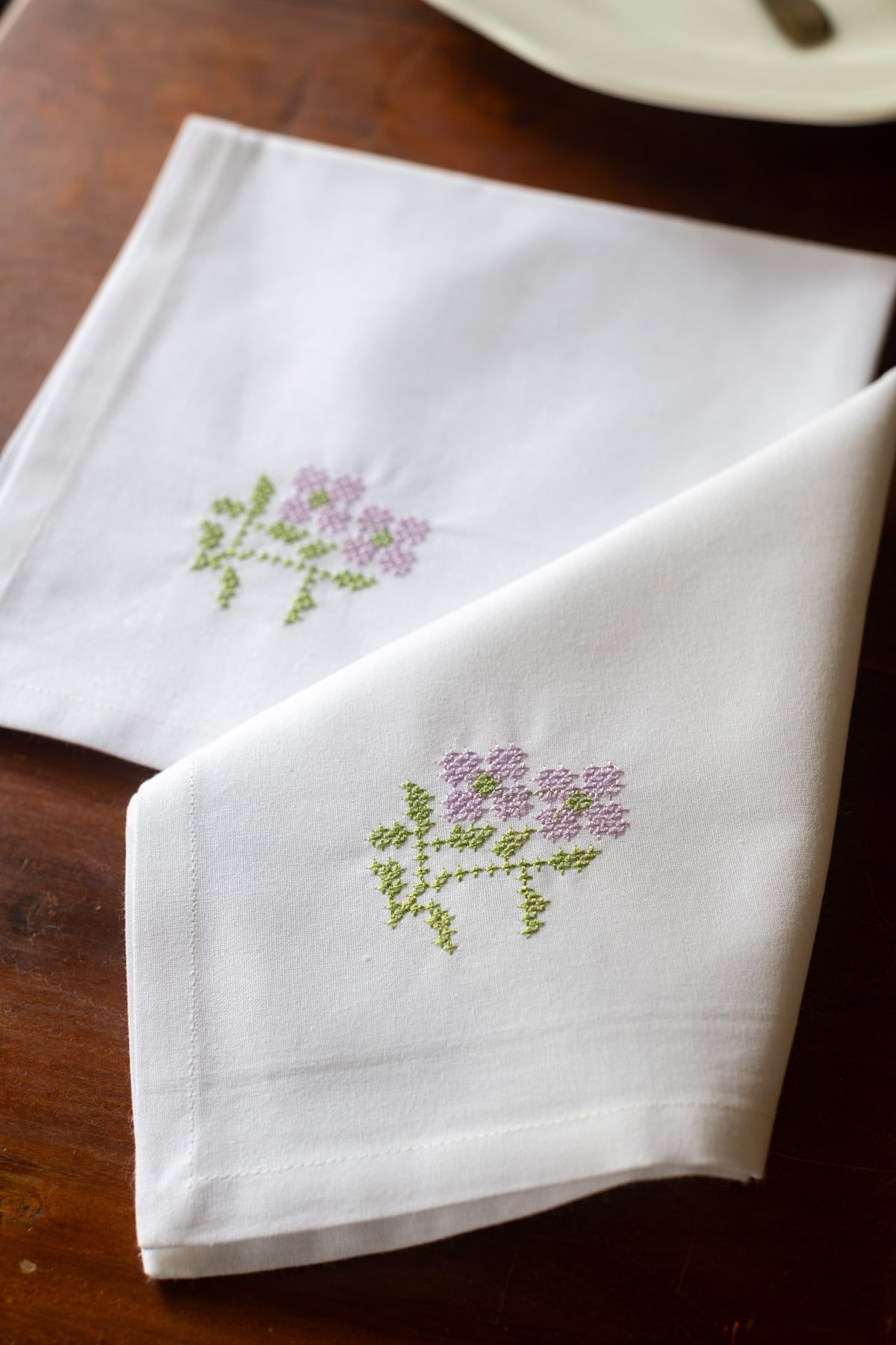 COTTON TABLE NAPKINS with cross stitch embroidery -Set of 2
