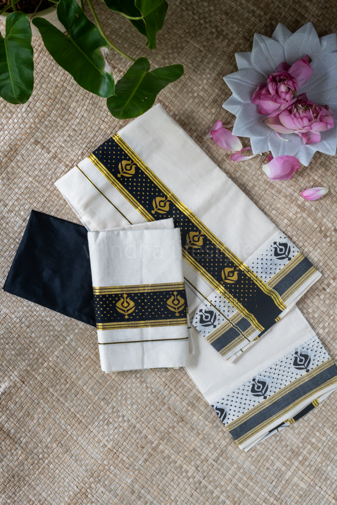 KERALA SET MUNDU-Gold/black