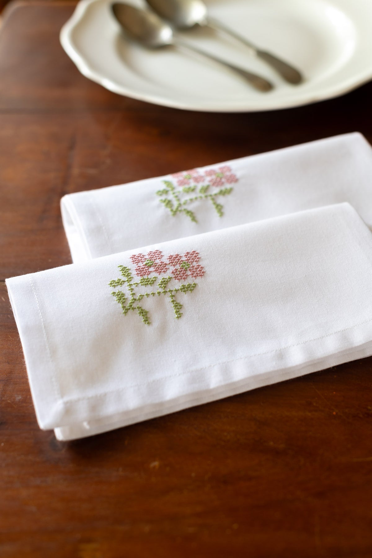 COTTON TABLE NAPKINS with embroidery -Set of 2