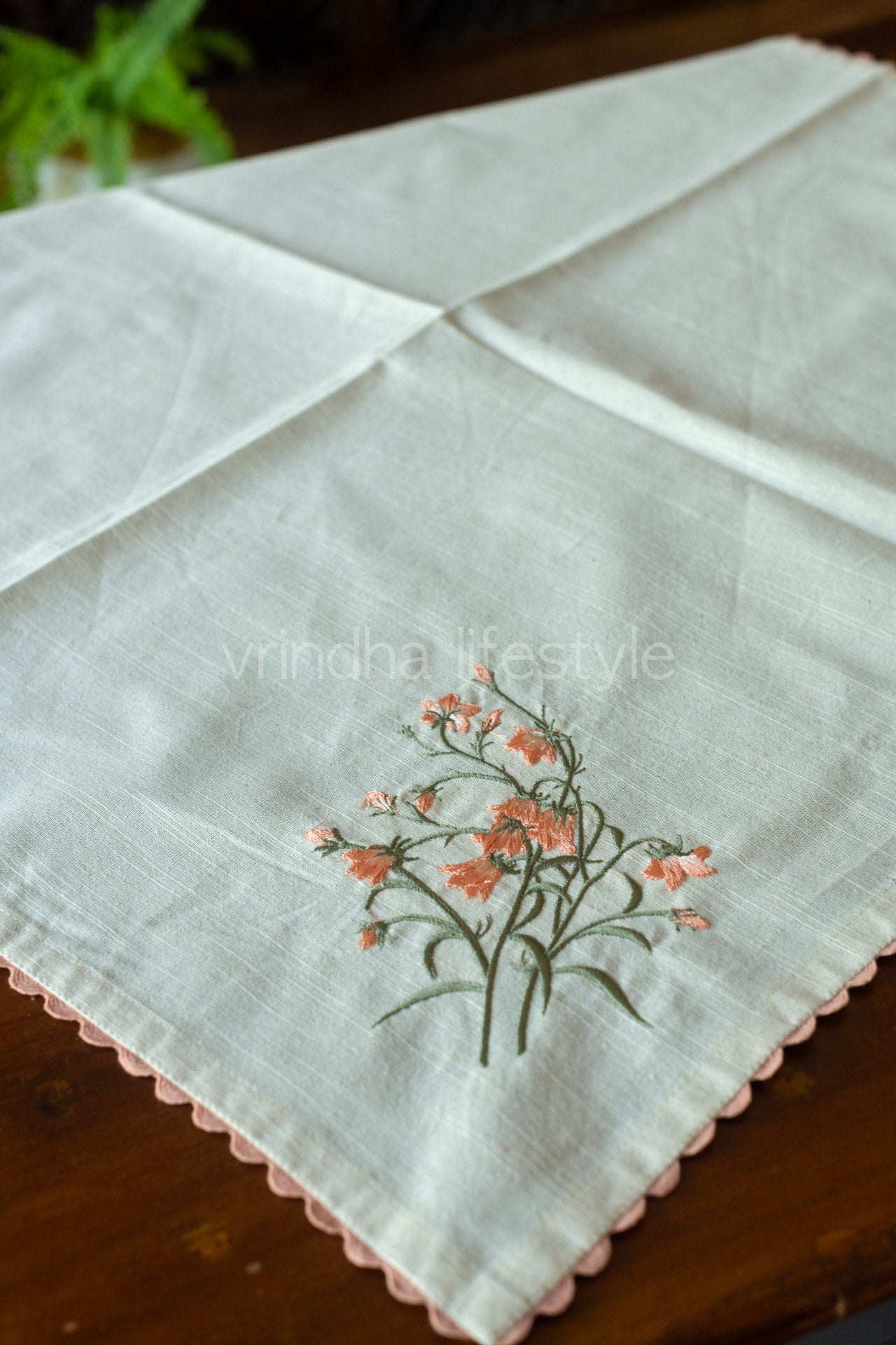 COTTON TABLE CLOTH with embroidery -Square -coffee table cover-customisable