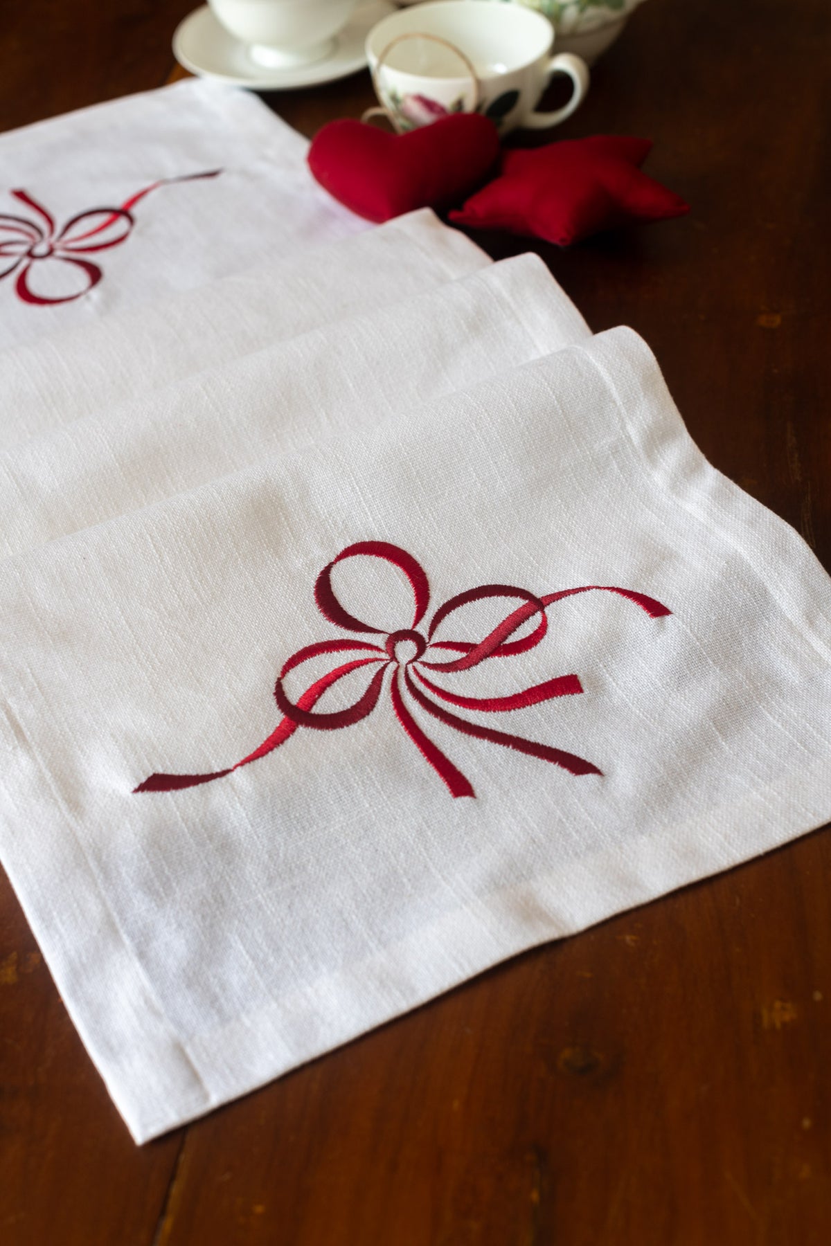 Cotton table runner with embroidery 13x54 inches