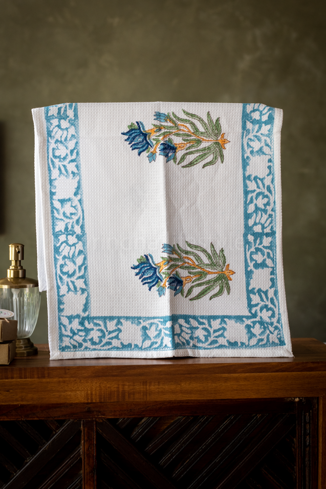 HAND BLOCK PRINT WAFFLE HAND TOWELS -16x24 inches( set of two)