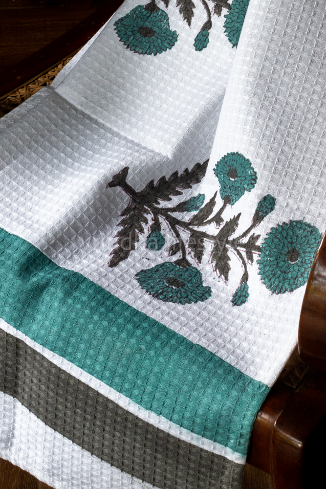 HAND BLOCK PRINT WAFFLE BATH TOWEL -30 x60 inches