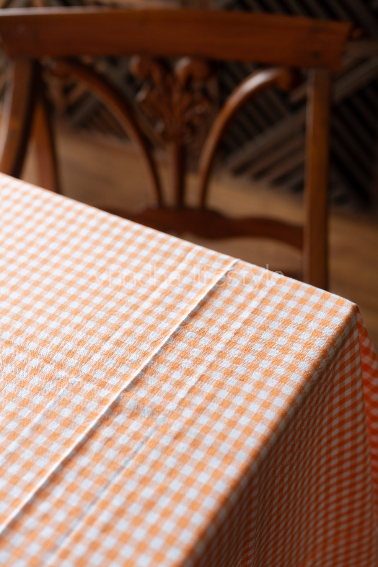 Woven checks table cloth with lace detailing -4/6 seater-customisable